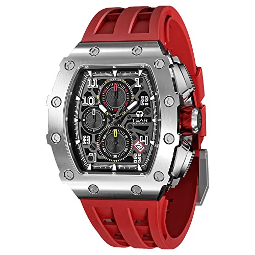 Image of Tsar Bomba Mens Watches Quartz Wristwatch for Men Waterproof 50M Analog Luxury Tonneau Chronograph Calendar Date Men's Dress Business Work Watch Gift for Men