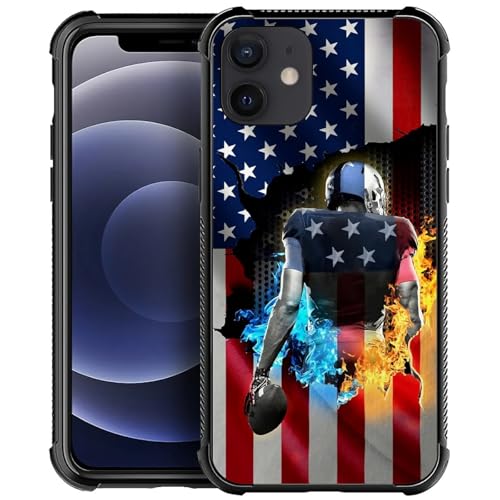 DJSOK Compatible with iPhone 11 Case，Design Pattern Back Bumper Anti Scratch Reinforced Corners Soft TPU Caver,Cases for Men Women-Ice and Fire Rugby Football American Flag