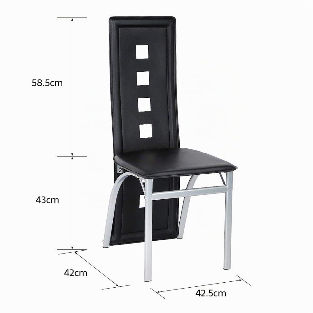 Juego de 4 sillas de Comedor, Silla de Cocina, Respaldo Alto, Asiento Ancho, Muebles de Comedor, Silla de salón de Piel de PVC para Cocina, Comedor, jardín,Negro-4PC