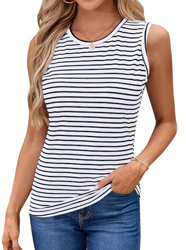 LilyCoco Women's Striped Tank Tops Sleeveless Color Block Loose Fit T Shirts