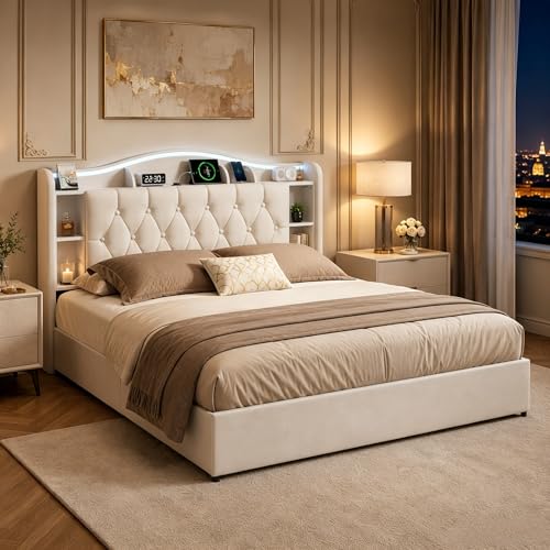 Letto Contenitore Matrimoniale 160x200 cm, Letto Baule con LED e