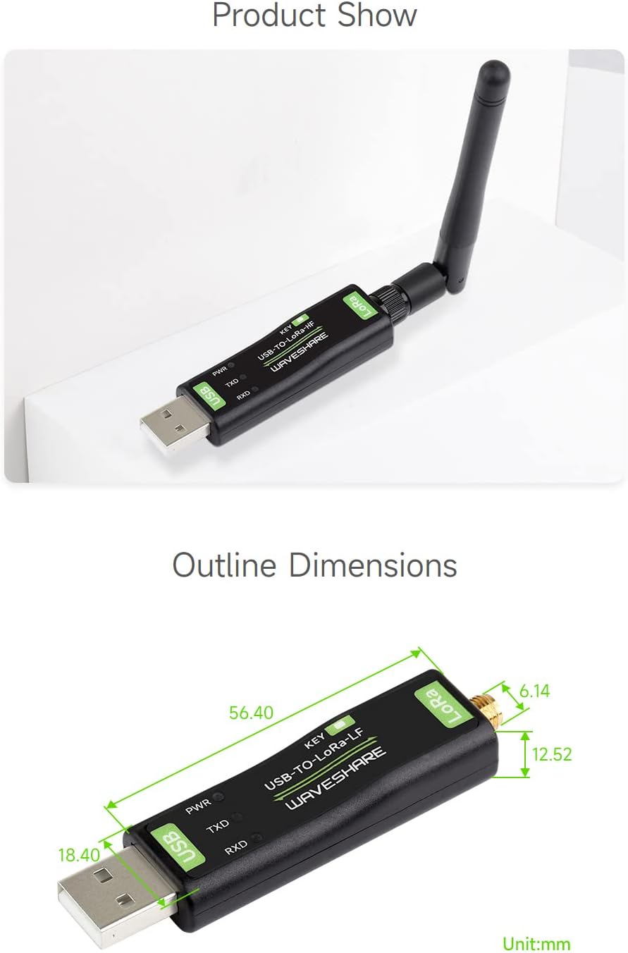 Waveshare 2PCS USB to LoRa Data Transfer Module, Based On SX1262, Suitable for Data Acquisition in Industry and Agriculture-TCXO Crystal oscillator-2PCS Version
