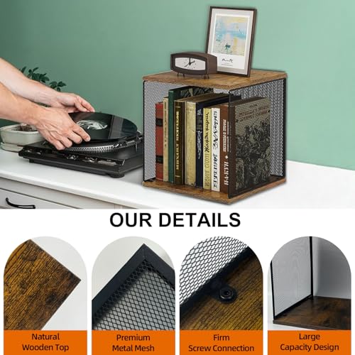 Armazenamento de discos de vinil, prateleira de madeira premium com tela de metal visual e grande ca