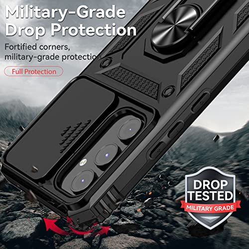 Image of ShieldTech Back Cover Case Compatible for Samsung Galaxy A54 5G with Slide Camera Shield Cover & Rotated Ring Stand | Military Grade Mobile Phone Cover Case for Samsung Galaxy A54 5G (Black)