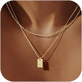 イニシャルネックレス 女性用 14K リアルゴールドメッキ レイヤードレターペンダントネックレス セット 上品な大文字モノグラムチョーカー トレンディなパーソナライズされた小さなAlhpabets A-Zタグチャーム ネームネックレス ジュエリーギフト