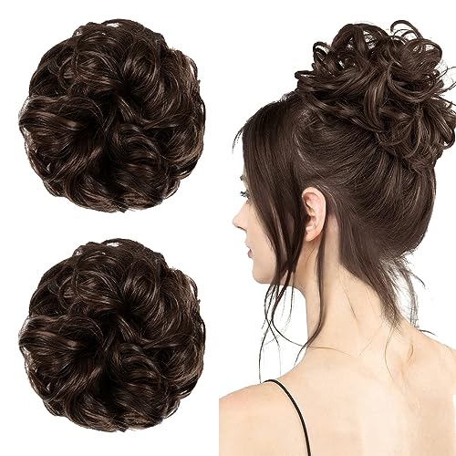 Image of TEMPERIA Hair Accessories For Women Stylish - Juda Hair Buns - Messy Bun Hair Extension - Artificial Fake Donuts Maker Scrunchies - With Elastic Rubber band - Natural Brown - 2 Pc - (25GR)