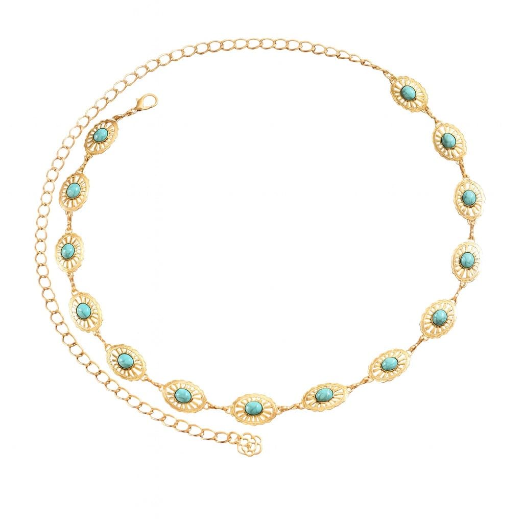 Blue/White Stone Oval Waist Chain | Gold Plated Hip Chains for Women and Girls | Anti-Tarnish Jewels | Boho Style Beach Jewelry | Kamarband for Skirts | Vacation Wear Accessory-image-16