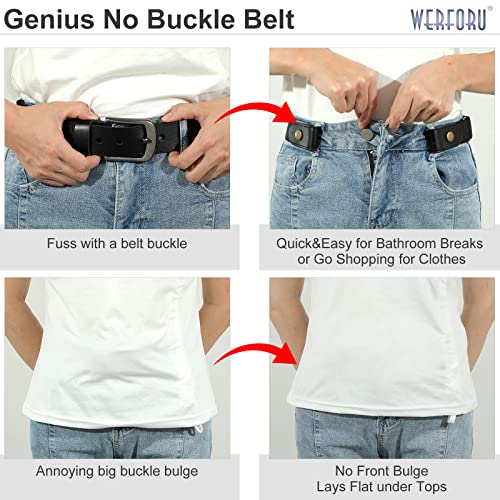 Werforu 2 Pack No Buckle Stretch Belt For Women Men Elastic Waist Belt Up To 72 Inch For Jeans Pants,Black,Pants Size 23-30 Inches #TOP1