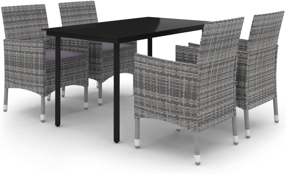 vidaXL Patio Dining Set 5 Piece with Cushions Garden Outdoor Lawn Yard Terrace Balcony Table and Chair Seat Seating Furniture Poly Rattan and Glass