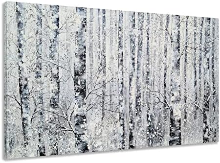 Yihui Arts - One Panel Canvas Wall Art Snowy White Forest Picture Art Print Winter Nature Landscape Painting Contemporary Artwork for Bedroom Living Room Office Wall Decor Framed Easy Hanging