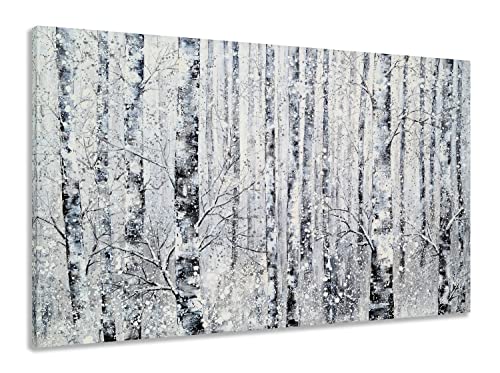 Image of Yihui Arts - One Panel Canvas Wall Art Snowy White Forest Picture Art Print Winter Nature Landscape Painting Contemporary Artwork for Bedroom Living Room Office Wall Decor Framed Easy Hanging