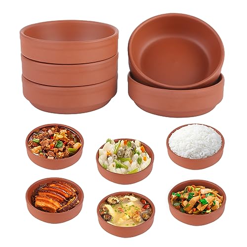 Uooker Set of 6 Terracotta Bowls,Handmade Brown Glazed Food Bowls Cooking Delicious Desserts and Meals for Tapas,Sauce,Gratin,and Other Party Dinner