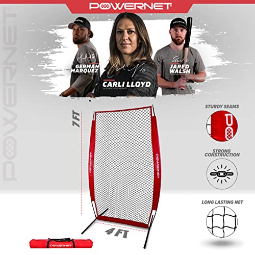 Powernet I-Screen With Frame And Carry Bag (Red) | Portable Baseball Pitcher Protection At Batting Practice | Instant Player And Coach Protector From Line Drives Grounders | Heavy Duty Netting #TOP1