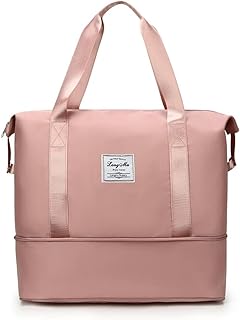 شنطة سفر حريمي، شنطة سفر محمولة للعطلات القصيرة، شنطة رياضية لصالة الالعاب الرياضية (الجيم)، شنطة تخزين قابلة للطي للسفر، شنطة يد كبيرة توت, زهري