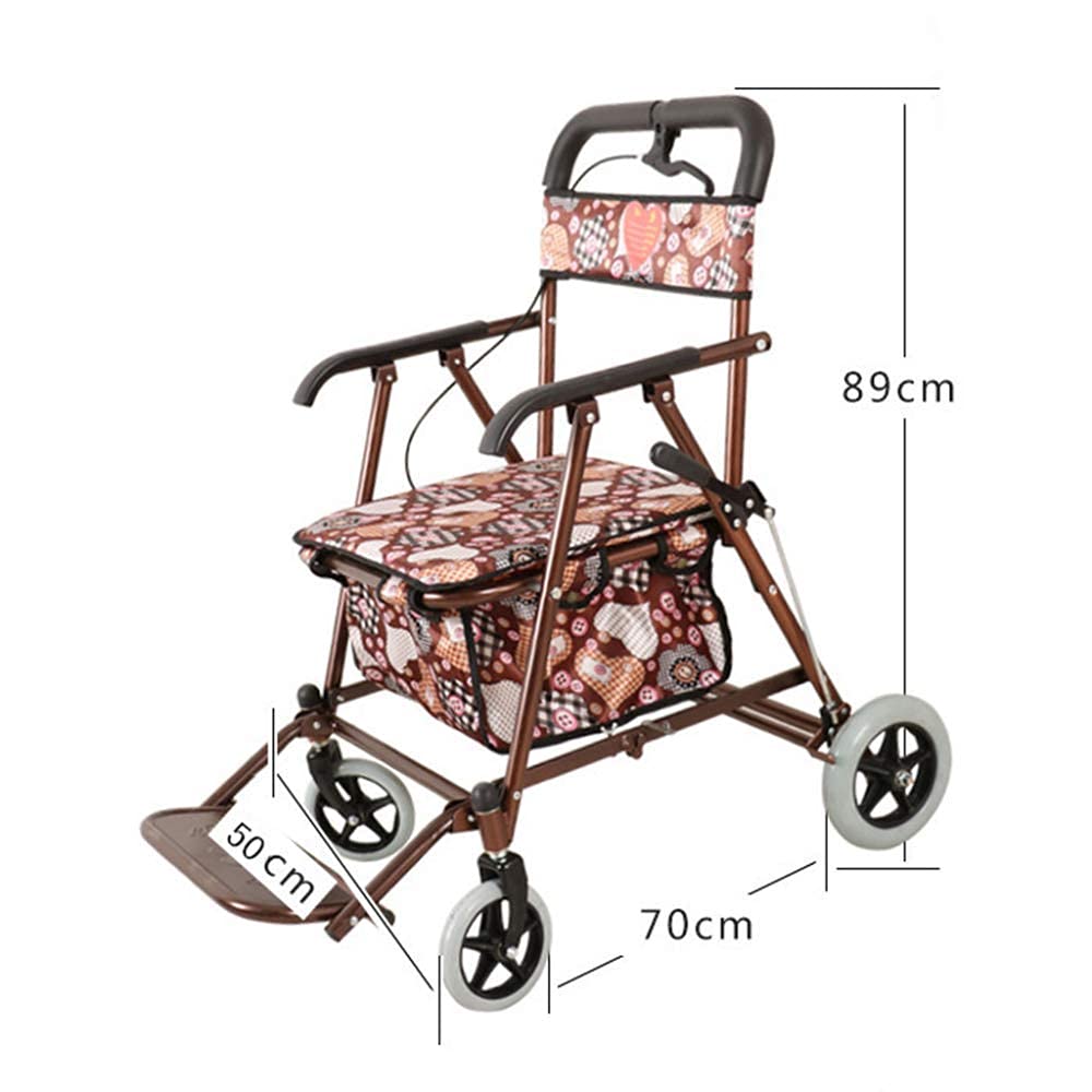 Carrello multifunzione da cucina con sedile e riposo Design pieghevole a 4 ruote girevoli freno di parcheggio di sicurezza freno a piedi Assist Utility Cart per stoccaggio Marrone Reticolo Reticolo