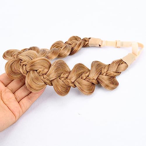 BOBIYA Kinky Gourd Synthetic Hair Braided Headband Wide Plaited Braids Elastic Stretch Plait Hair Headband (Golden Brown) - Image 3