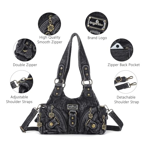 Image of Angel Kiss Purses for Women Small Hobo Shoulder Bags Vagen Leather Multi-Pocket Tote Bag with Zipper