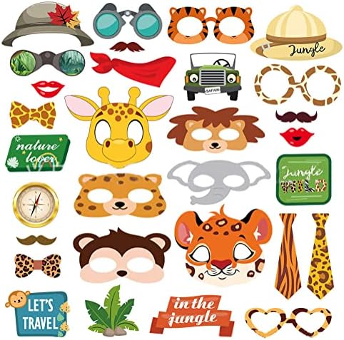 Amazon.com: Veewon 30pcs Jungle Safari Animal Photo Booth Props Forest ...