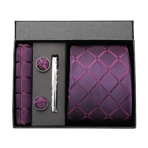 Image of Striped Plaid Polka Dot Mens Tie Formal Necktie Pocket Squares Ties Clips Cufflinks Classic for Men Set