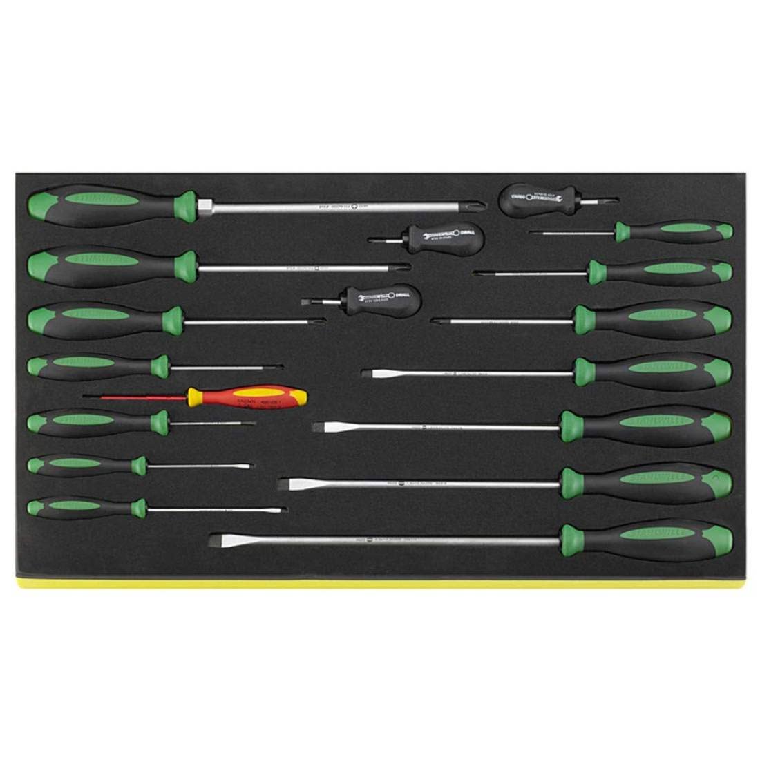 Stahlwille 96831179 TCS 4620/4660VDE DRALL+ Screwdriver Set in Tool Control System Inlays, 18 Pieces, TCS Size 530 x 350 x 40 mm, for Slotted and Cross-head Screws, Heavy-Duty, Made in Germany