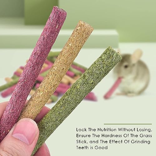 ERKOON Timothy Hay Sticks,Rabbit Chew Toys for Teeth Natural Molar Sticks Rabbits Treats for Bunnies, Chinchilla Guinea Pigs, Gerbil, Hamster (50, Timothy+Oatmeal+Beet)