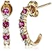 18k Yellow Gold Plated Sterling Silver Created Ruby and Diamond Accent C-Hoop Earrings