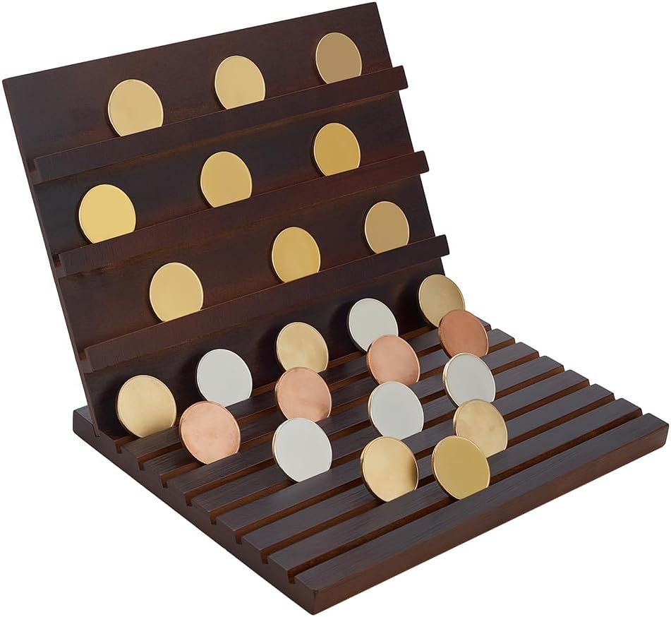 PH PandaHall 12 Rows Challenge Coin Display Stand, Wood Military Coin Display Cases Holds 84 Coins Wooden Coin Holder Rack Rectangle Coin Display Holder Coins Storage Box for Desk, 8.6x11.8x8.6 Inch