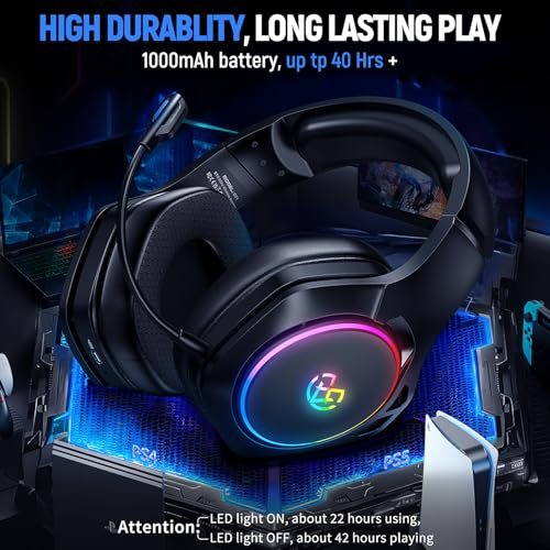 Tatybo WT01 Wireless Gaming Headsets For Ps5 Ps4 Pc, 40H+ Hrs & 7.1 Surround Sound With Noise Canceling Microphone For Switch Phone (2.4Ghz Wifi Mode), Only Wired Mode Suit thumb #6
