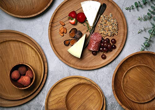 Yuniff Wooden Plates, Teak Wood Dinner Plates, Round Serving Tray Or Serving Dishes All Natural Charger Plates Table Decor, Set Of 4, 12 Inch Wood Plates, Housewarming #TOP6
