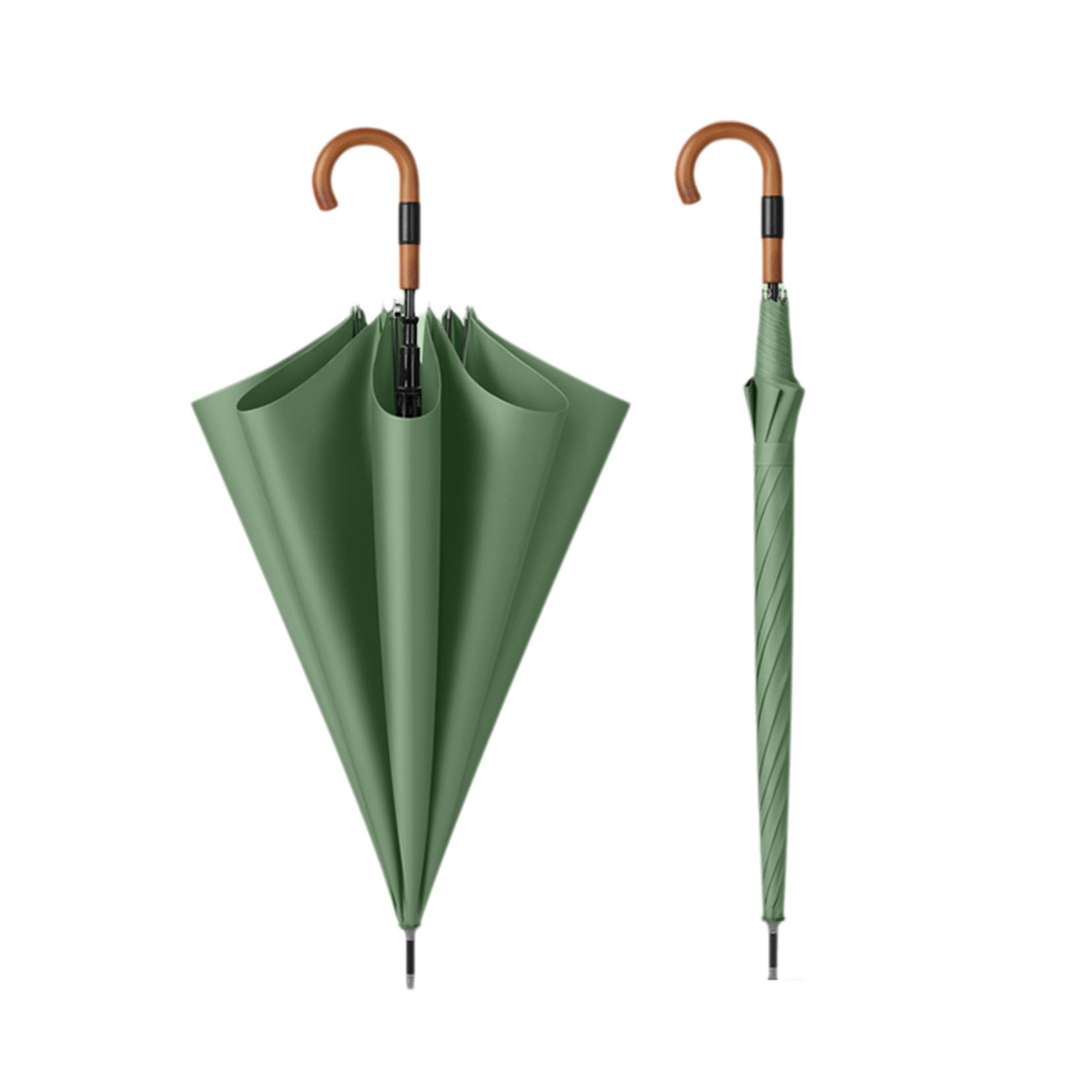 Feste Farbe Großer Regenschirm Windschutz 49 Zoll - Regenschirme Für Regen Mit Holzgriff - Lange Automatische Offene 8 Rippen Strong Stick Regenschirm Mit J Haken Fü green