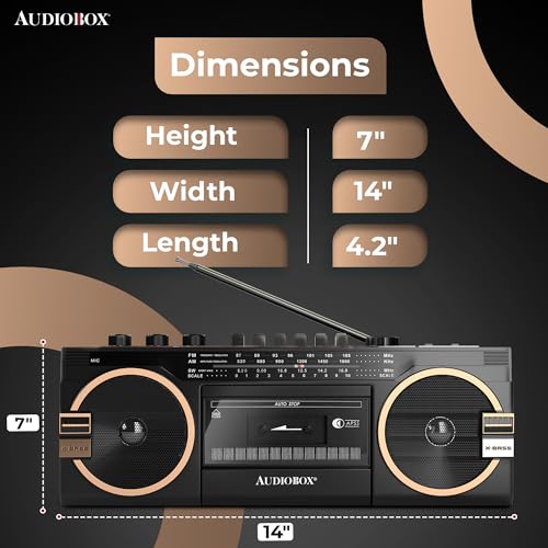 Image of AudioBox RXC-25BT Retrobox 2 Way Speaker System Boombox w /Bluetooth Connectivity, AM /FM /SW, USB and SD Card Connection, & Cassette Player, Black | MP3 Playback, USB & SD Card Support, 3.5mm Jack, Built-In Boombox Speaker, Cassette Player, Stereo Sound, Portable Design