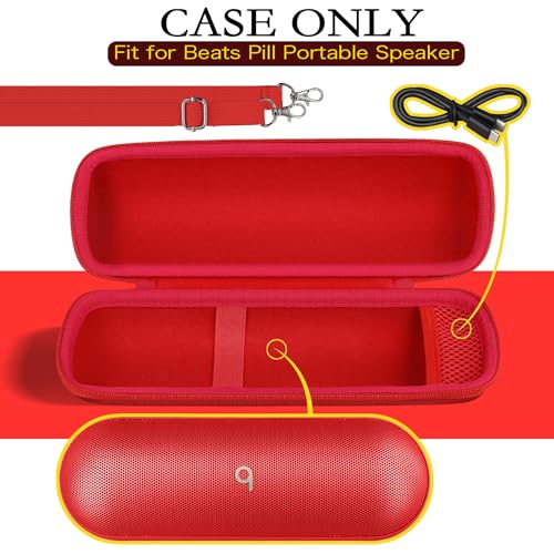 co2CREA Hard Travel Case for Beats Pill Wireless Bluetooth Speaker,Beats by Dr. Dre Pill Waterproof Speaker Carrying Case with houlder strap (Case Only,Excluding speaker)