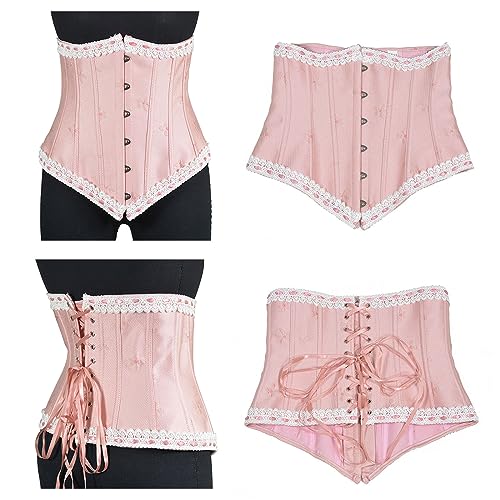 Pink Corset Waist Belt for Womens, Wide Lace Up Back Waspie Belt for Dresses Waist Trainer Corsets, As Show2