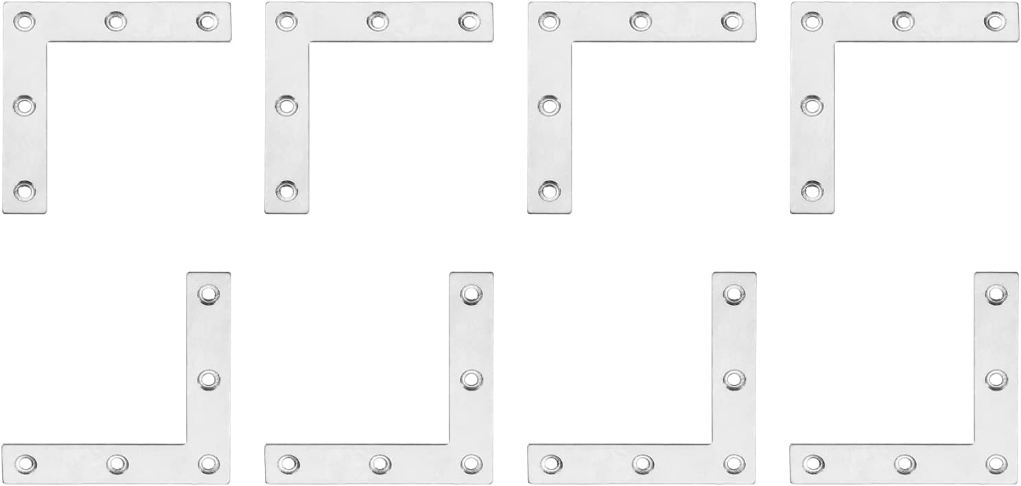 DTGN 3.15"x3.15"(LxW) L Brackets - 8Pack - Good for Furniture Mending Repair - Durable 304 Stainless Steel Fixing Brace Plates - Silver Tone
