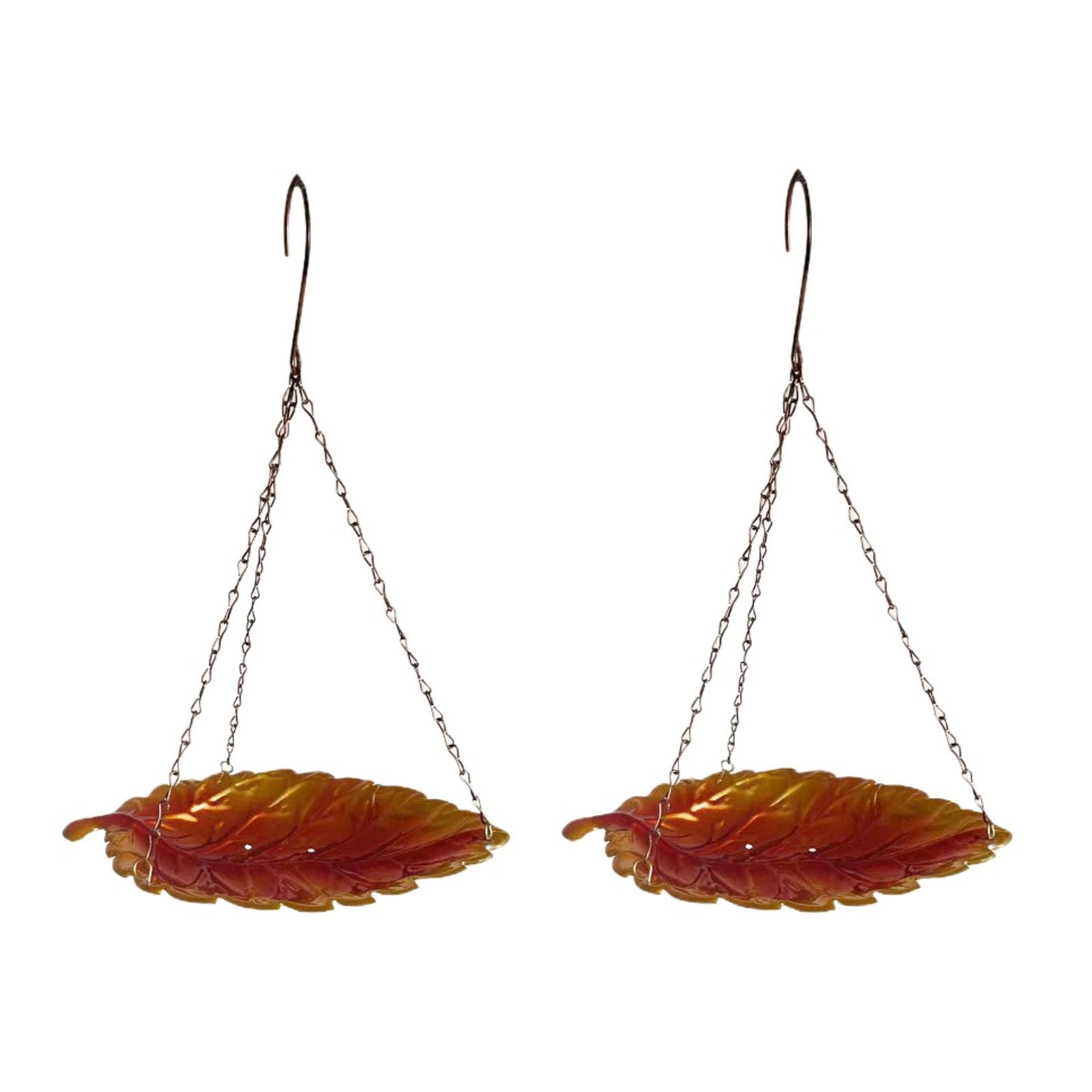 Juego de 2 comederos para pájaros para colgar, 26 x 16 cm, comedero para pájaros colgantes, comedero para pájaros para exteriores, hoja de arce de metal, bebedero para pájaros, estación de