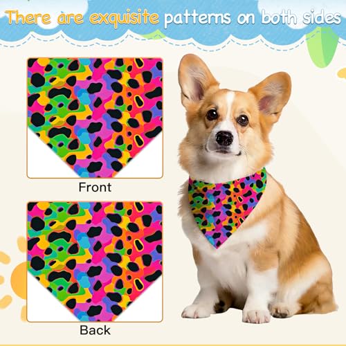 HOMETITUTE Colorful Leopard Dog Bandanas 2 Pack Pet Scarf Double Layer Reversible Abstract Face Print Triangle Dog Handkerchiefs for Dogs Boys Girls Small Large Dogs Daily Wear Party Style (L)