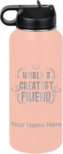 Miniatura 65 de LaserGram Personalized Water Bottle, World's Greatest Friend, Stainless Steel Double Wall Vacuum Insulated with Flip Top Straw, Custom Engraved Gift