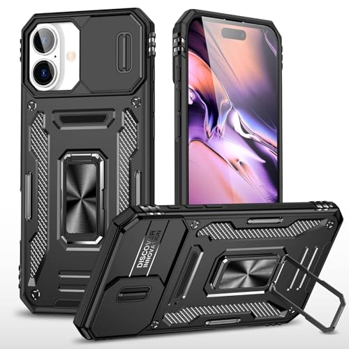Image of Luxe Back Cover for Compatibe for Apple iPhone 16 | D10 Tough Armor Case | Sliding Camera Shield | 360 Protection | Kickstand Ring Holder | Military-Grade Bumper Case