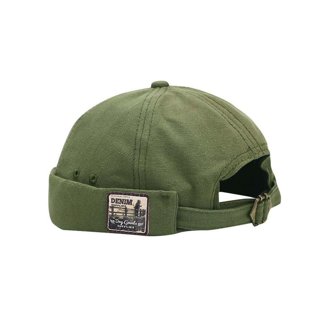 Unisex Docker Brimless Hats Beanie Skullcap Worker Sailor Cap Retro Rolled Cuff Skull Caps with Adjustable Green