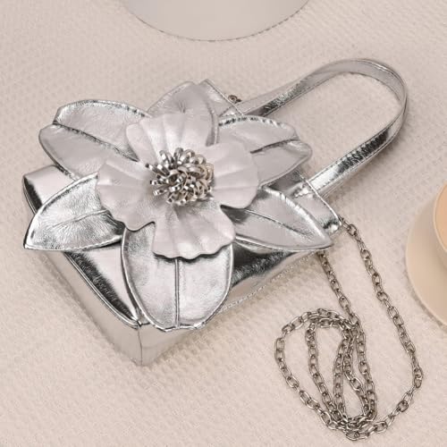Image of Mini Flower Evening Purse Floral Clutch Purses for Women PU Leather Evening Handbag with Chain Wedding Party Prom