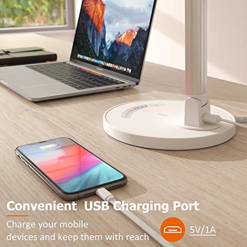 TaoTronics LED Desk Lamp, Eye-caring Table Lamps, Dimmable Office Lamp with USB Charging Port, 5 Lighting Modes with 7 Brightness Levels, Touch Control, White, 12W, Philips EnabLED Licensing Program