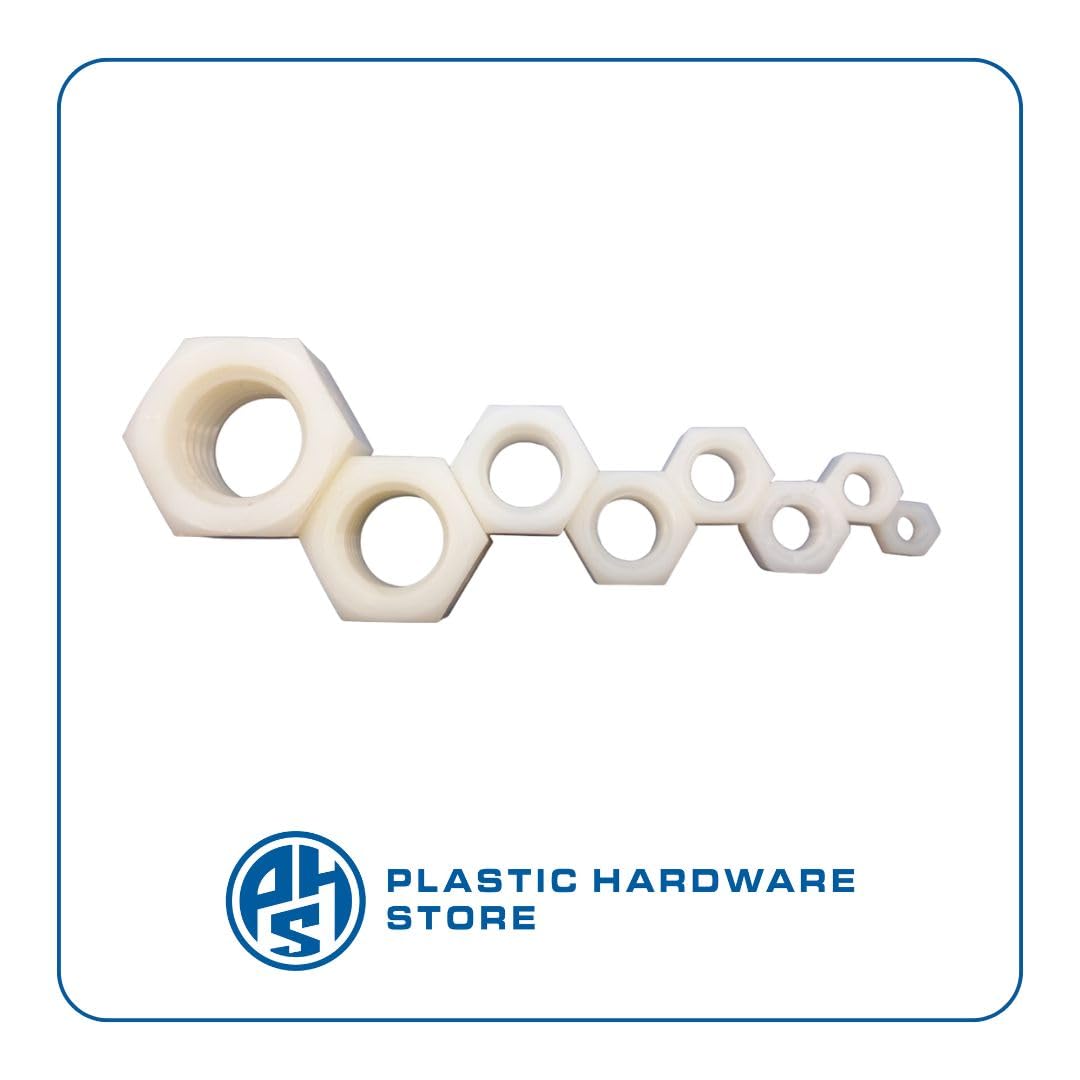 Dadi Esagonali in Plastica (Nylon), Dado Standard per Bloccaggio e Fissaggio Bulloni, Viti e Barre, Uso Industriale e Domestico - M16 - Bianco - 20 pezzi - Plastic Hardware Store