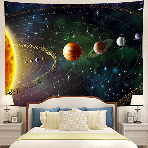 Geves Planets Tapestry Outer Space Galaxy Universe Printed Large Tapestries Wall Hanging Mural For Bedroom Living Room Dorm Home Decoration 78.7ʺL × 59ʺH #TOP2