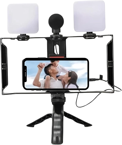 Kit Estabilizador para Celular com 2 Iluminadores LED MTG-3333 – Suporte para Gravação de Vídeos, YouTube, Lives, TikTok, Conteúdo Profissional