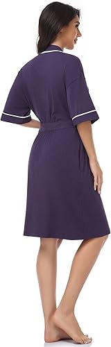 Miniatura 6 de COLORFULLEAF Bata corta de bambú para mujer, ligera, de algodón, de punto suave, con bolsillos