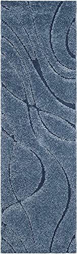 Image of (Pack of 2 Geometric Wave Shaggy Carpet for Living Room, Bedroom, High Low Design Finish Microfiber 1.8 Inch Pile High, 2x4 Feet Runner Royal Blue|Blue Color