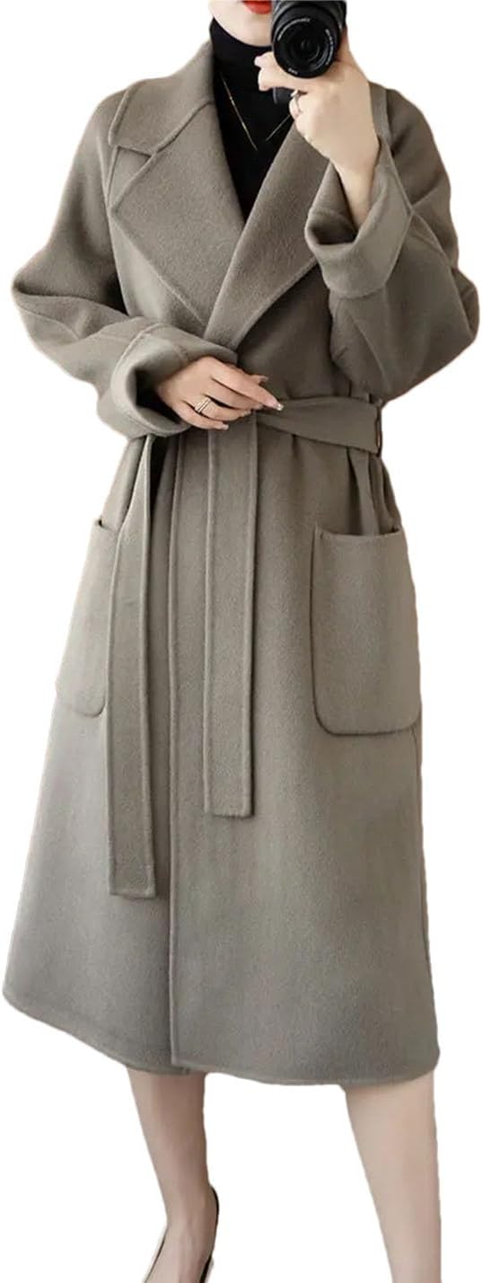 Women Autumn Winter Double-Sided Cashmere Coat Loose Casual Thickened Woolen Coat