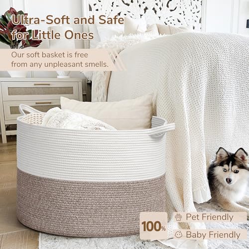 image for INDRESSME 115L Extra Large Blanket Basket, Soft Cotton Rope Storage Ba