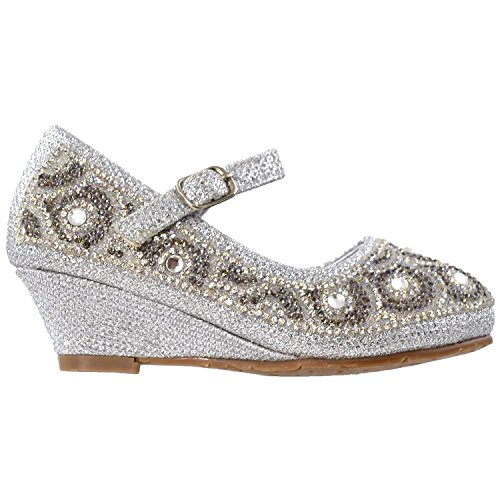 Generation Y Kids Wedge Pumps Dress Low Heel Girls Shoes Glitter Rhinestone GY-KS-SUN-012