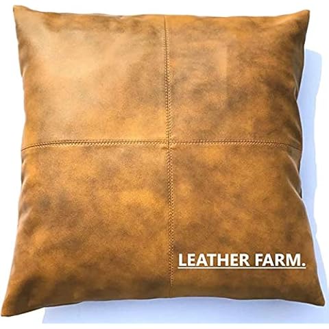 Leather Farm Mustard Thick Genuine Leather Pillow Cover Mustard(Dual-Tone) (16''x16'') Cover
